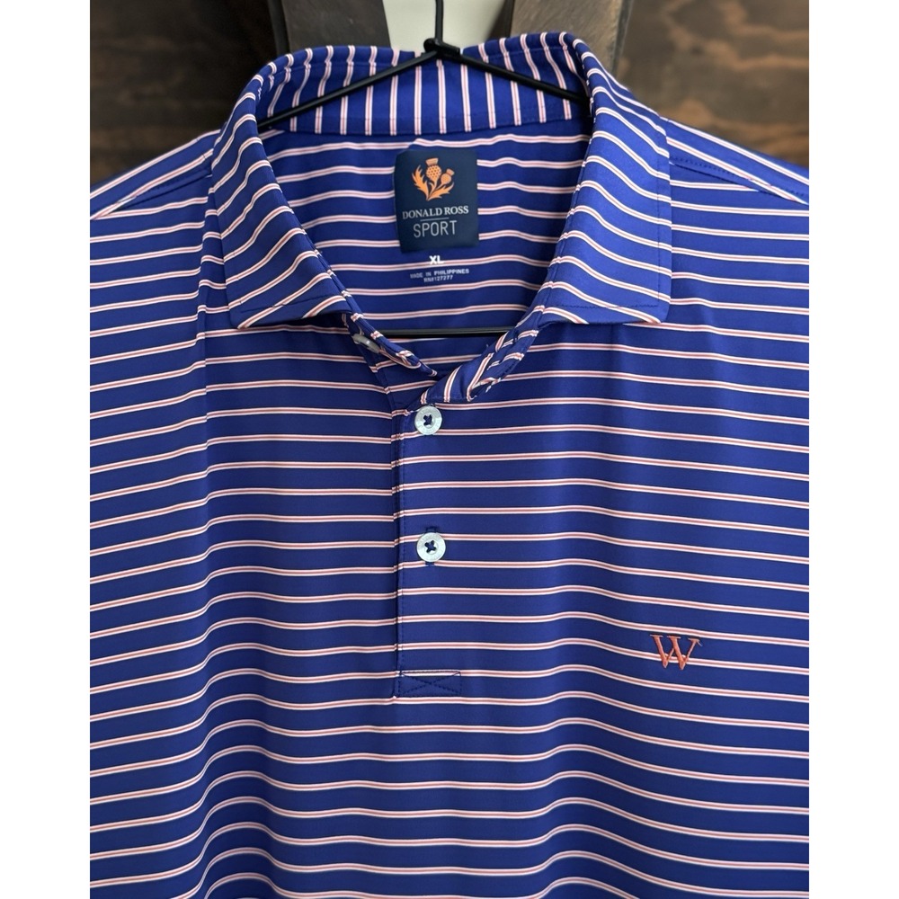 Donald Ross Men's XL Golf Polo Shirt Blue Striped Stretch Performance Activewear - Picture 7 of 7